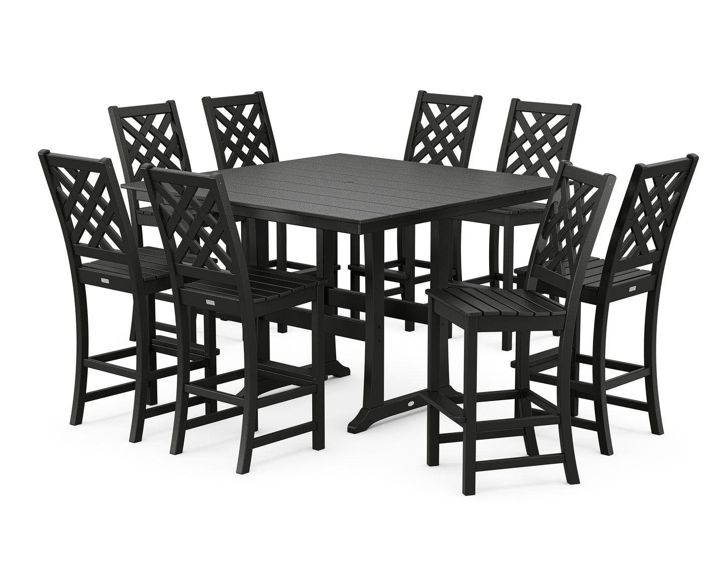 Wovendale Side Chair 9-Piece Square Farmhouse Bar Set with Trestle Legs
