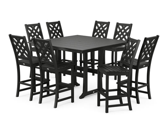 Wovendale Side Chair 9-Piece Square Farmhouse Bar Set with Trestle Legs