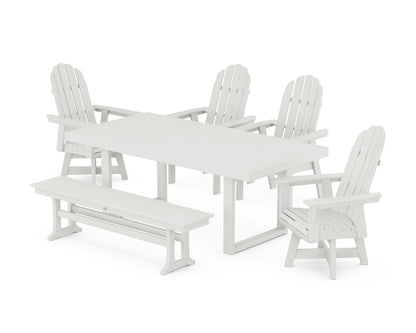 Vineyard Curveback Adirondack Swivel Chair 6-Piece Dining Set with Bench