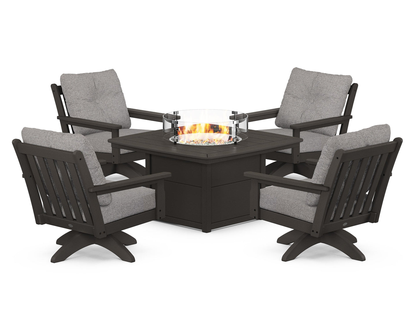 Vineyard 5-Piece Deep Seating Swivel Conversation Set with Fire Pit Table