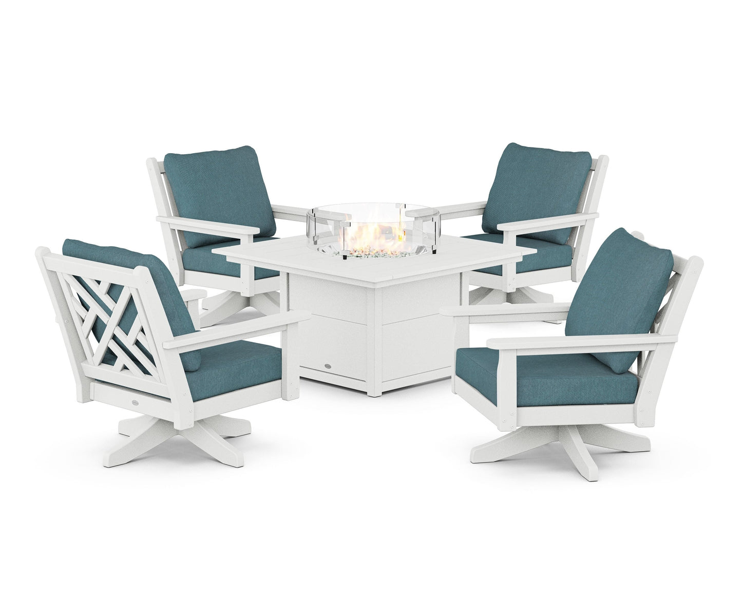 Chippendale 5-Piece Deep Seating Swivel Conversation Set with Fire Pit Table