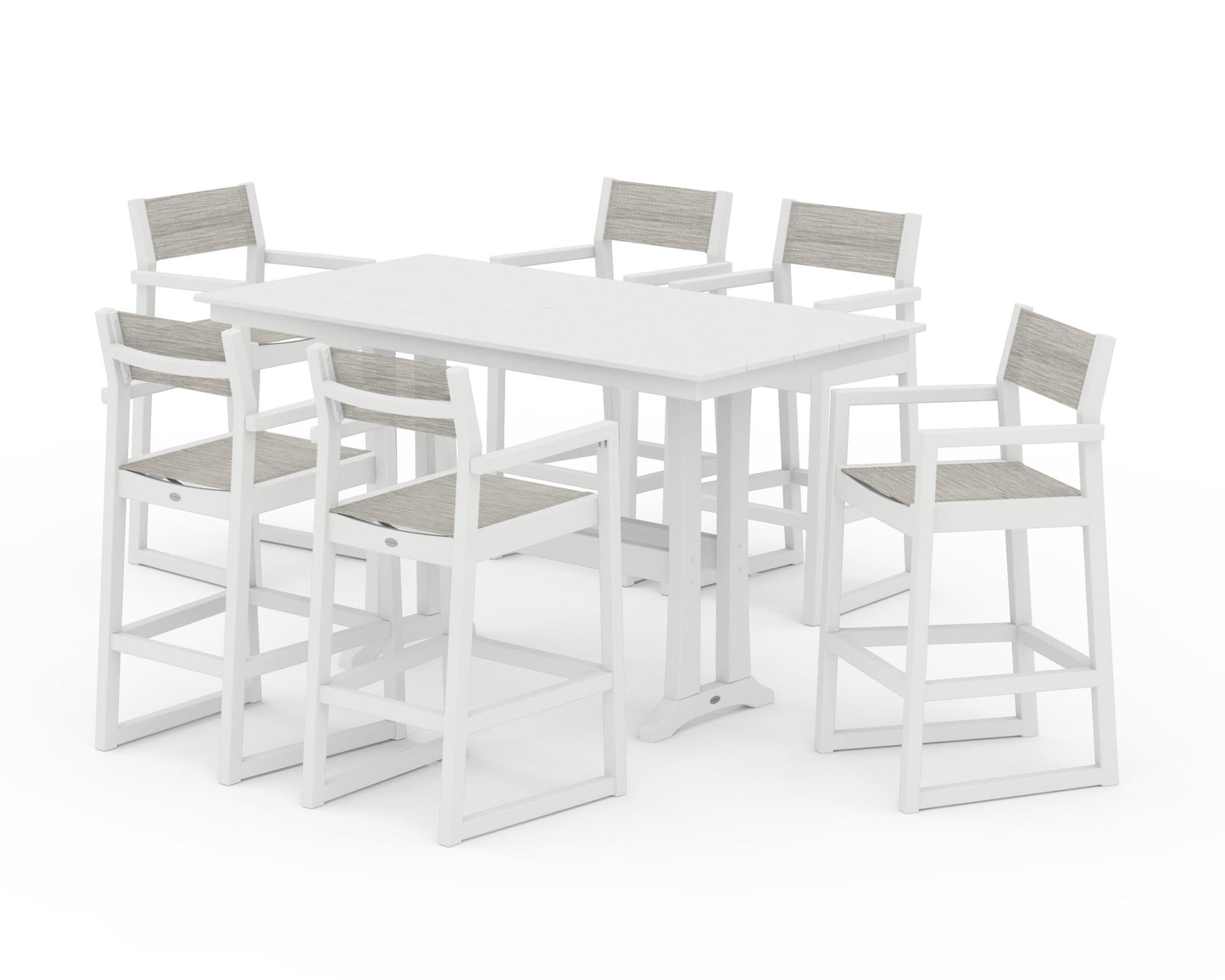 EDGE Sling Arm Chair 7-Piece Farmhouse Bar Set with Trestle Legs