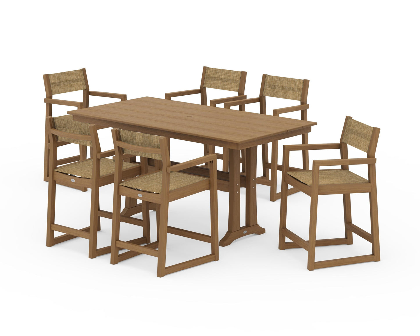 EDGE Sling Arm Chair 7-Piece Farmhouse Counter Set with Trestle Legs