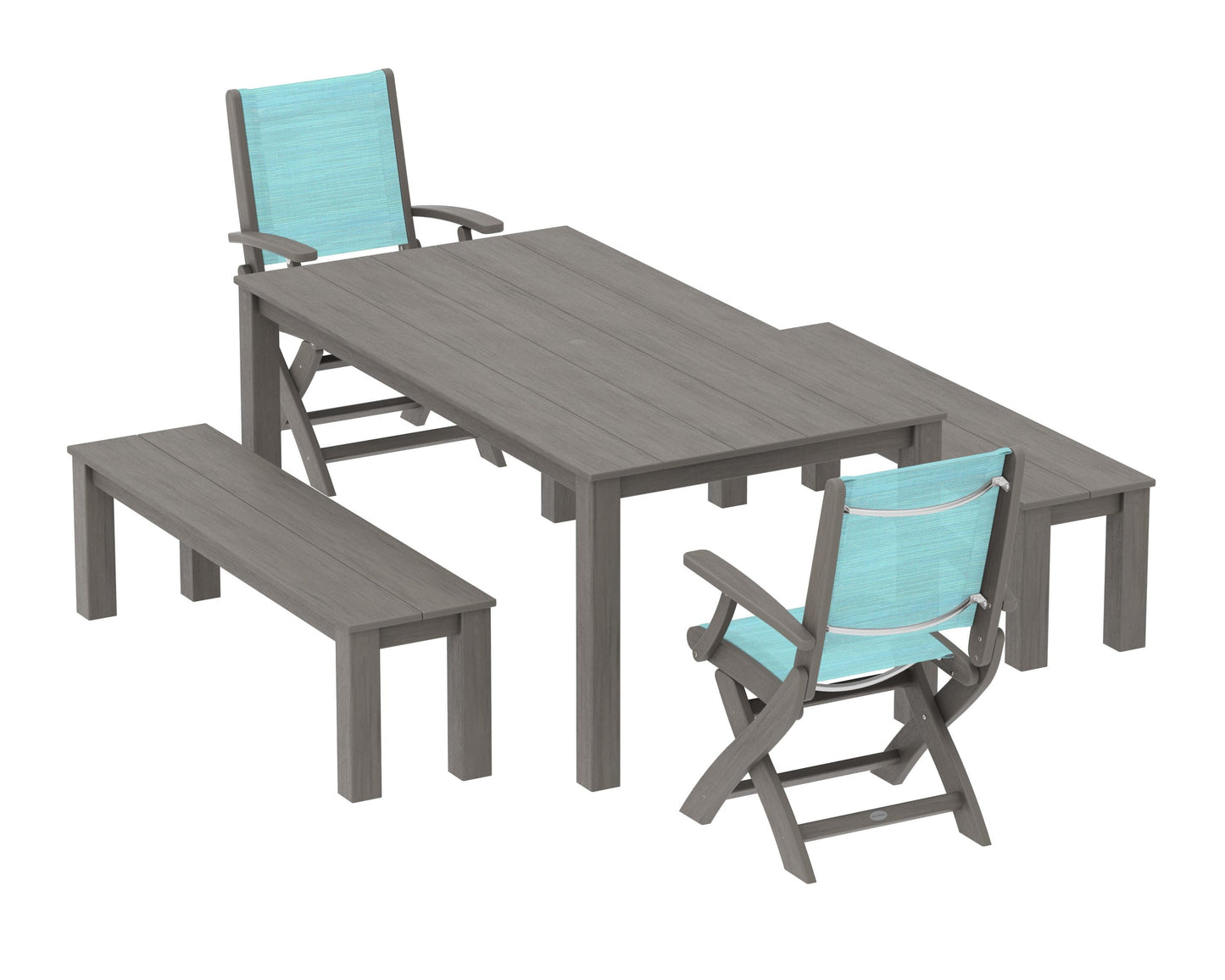 Coastal Folding Chair 5-Piece Parsons Dining Set with Benches