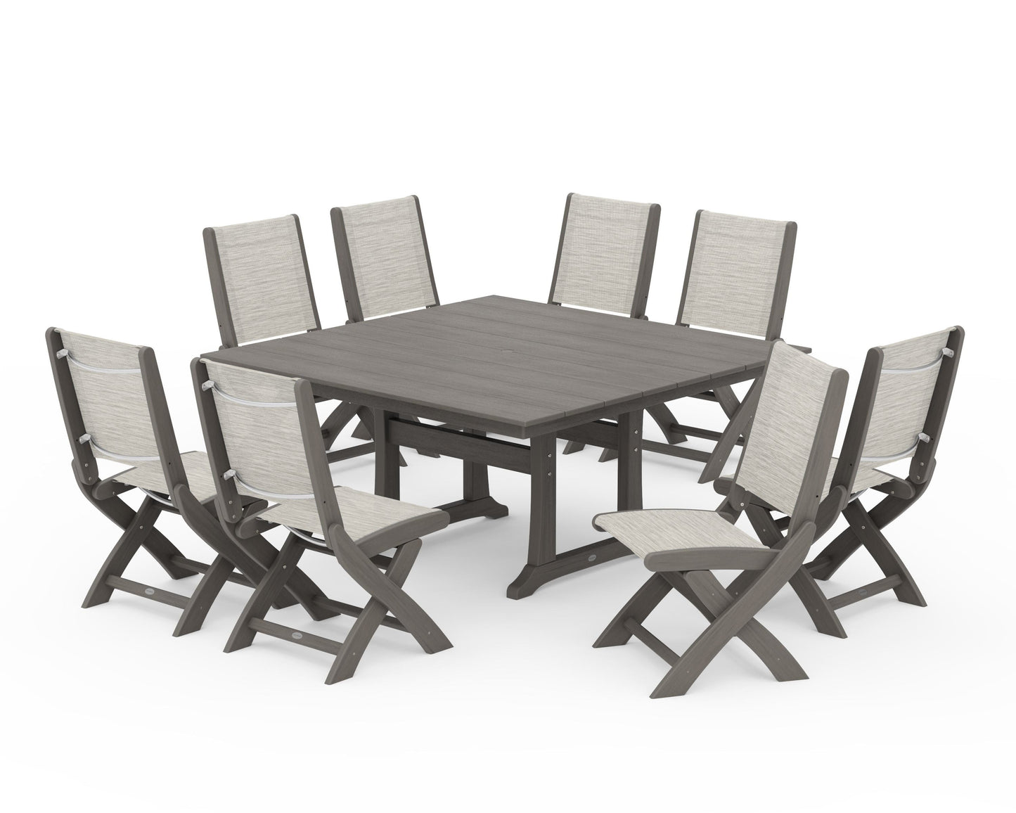Coastal Folding Side Chair 9-Piece Farmhouse Dining Set
