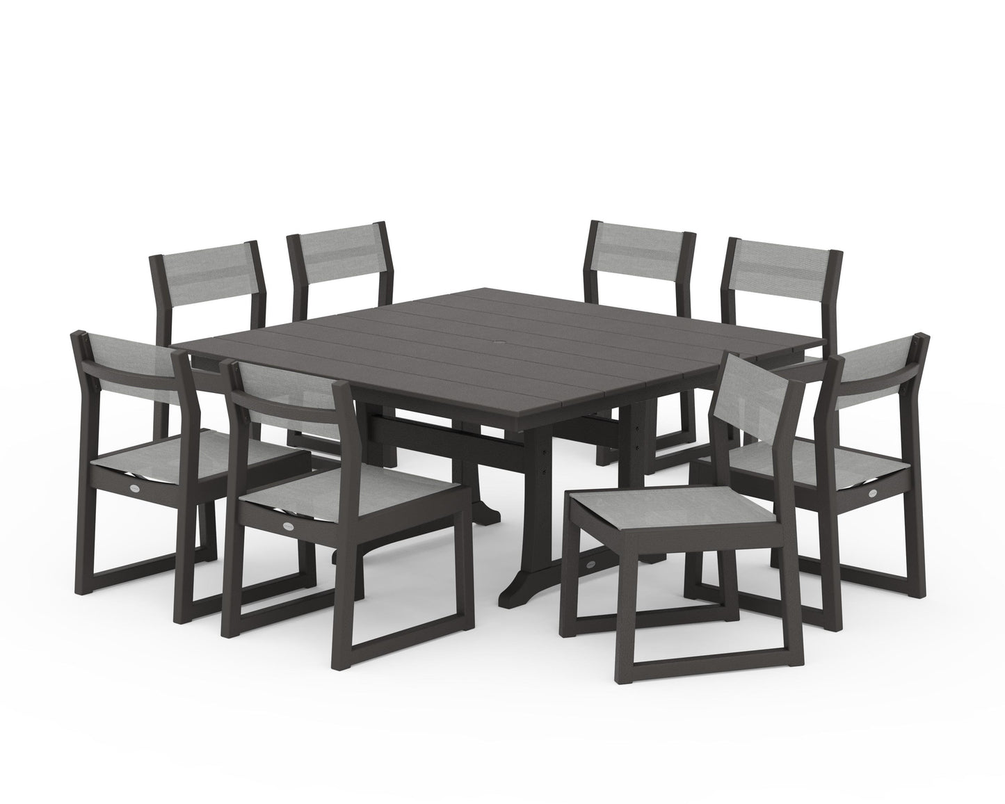 EDGE Sling Side Chair 9-Piece Farmhouse Trestle Dining Set