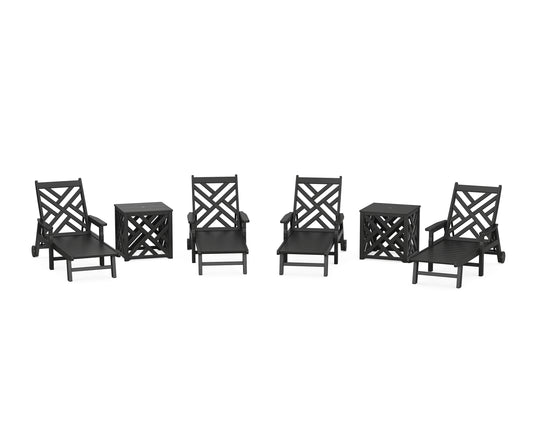 Chippendale 6-Piece Chaise Set with Umbrella Stand Accent Table