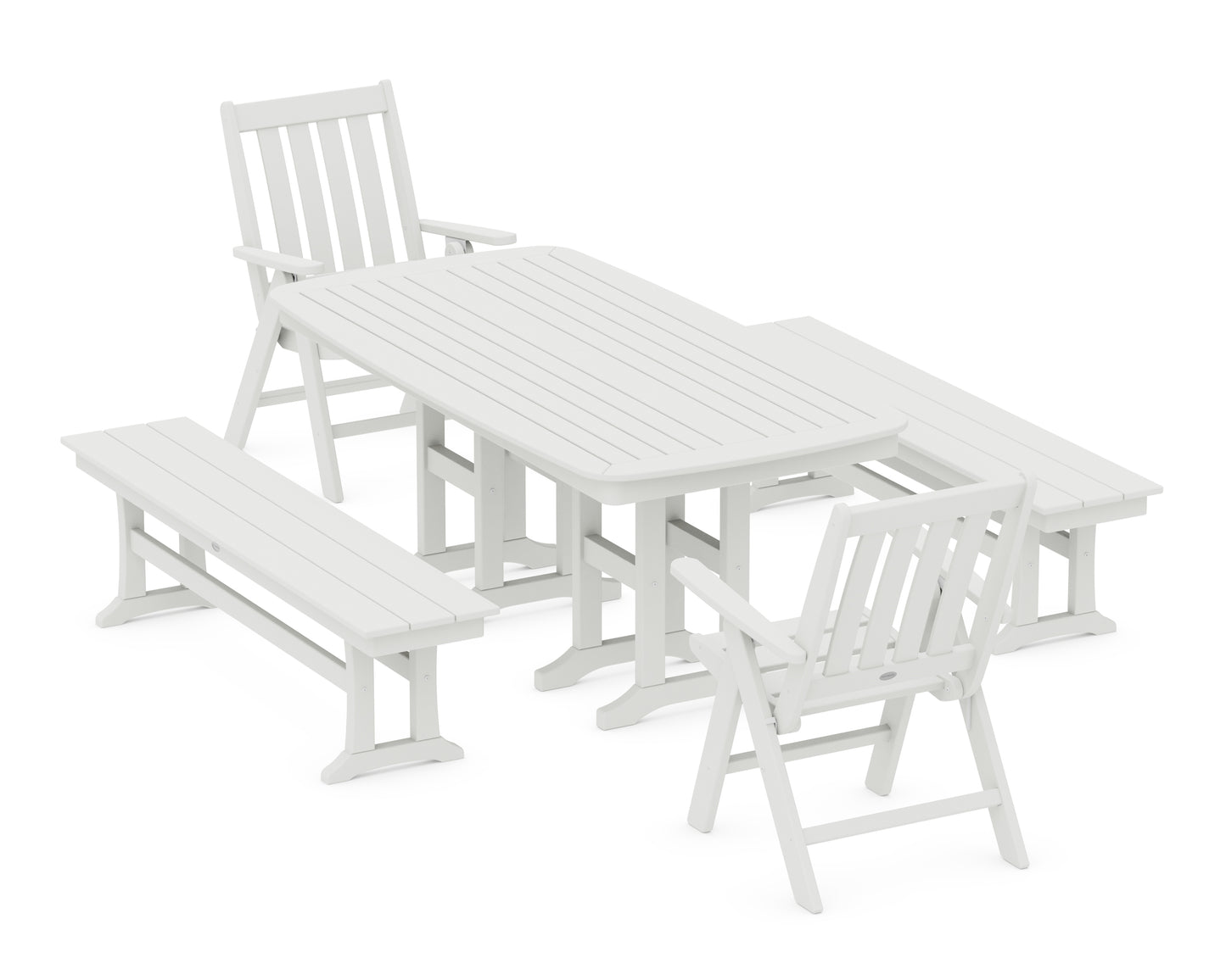 Vineyard Folding Chair 6-Piece Dining Set with Benches