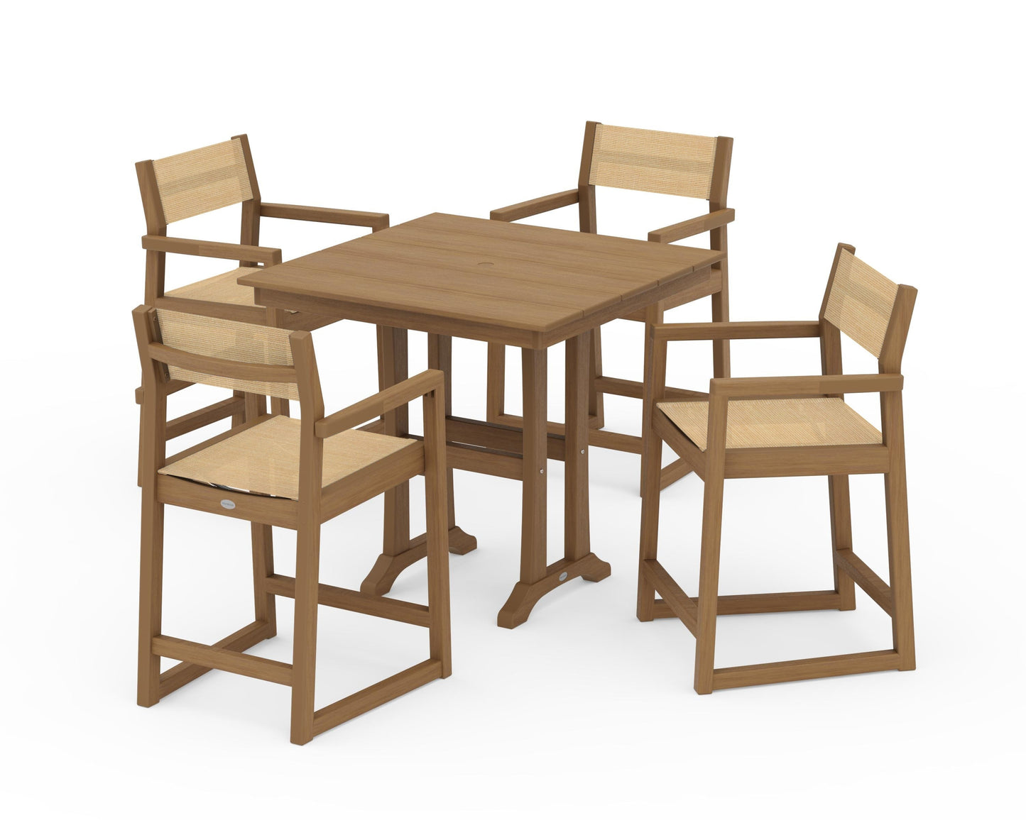 EDGE Sling Arm Chair 5-Piece Farmhouse Counter Set with Trestle Legs