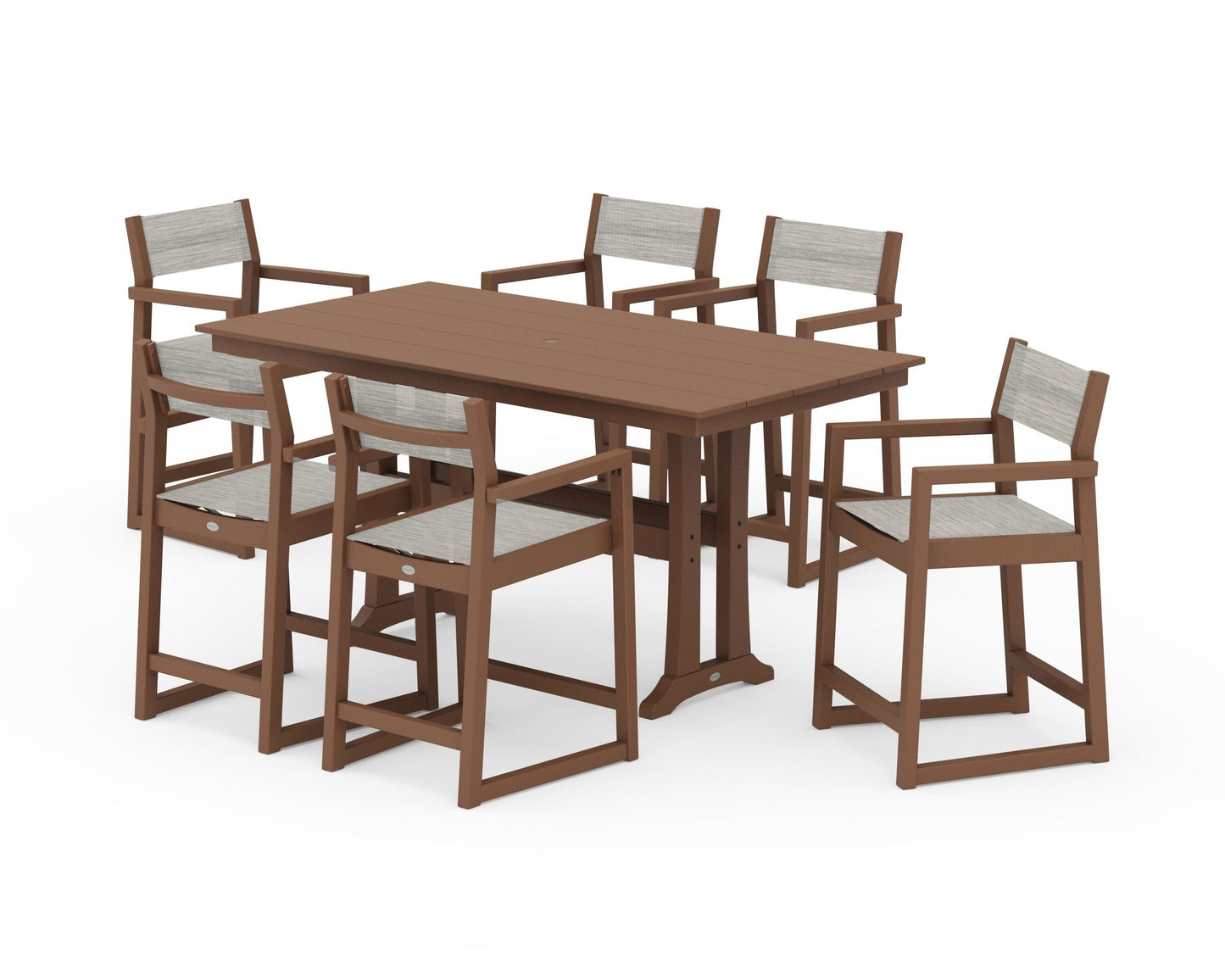 EDGE Sling Arm Chair 7-Piece Farmhouse Counter Set with Trestle Legs