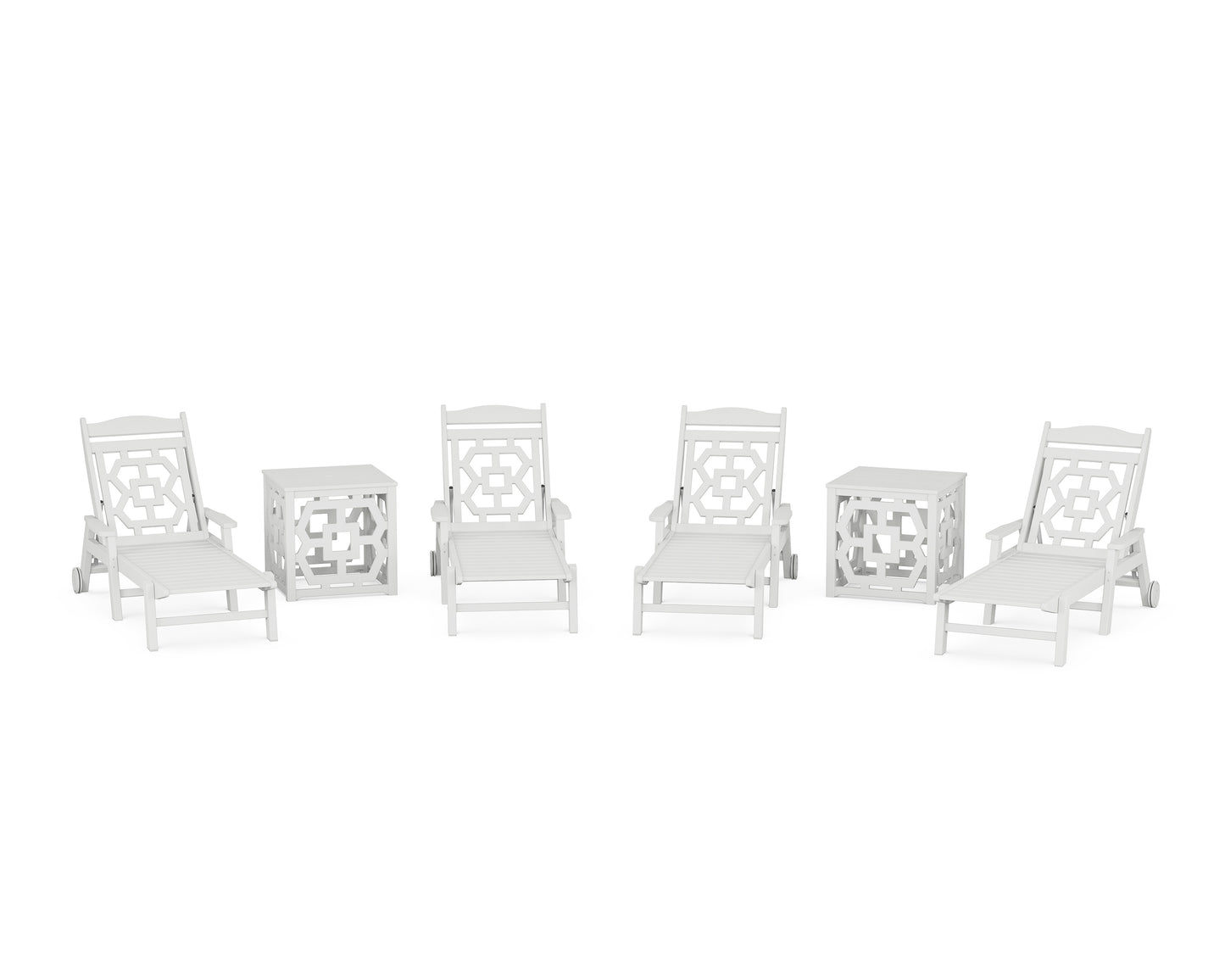 Chinoiserie 6-Piece Chaise Set with Umbrella Stand Accent Table