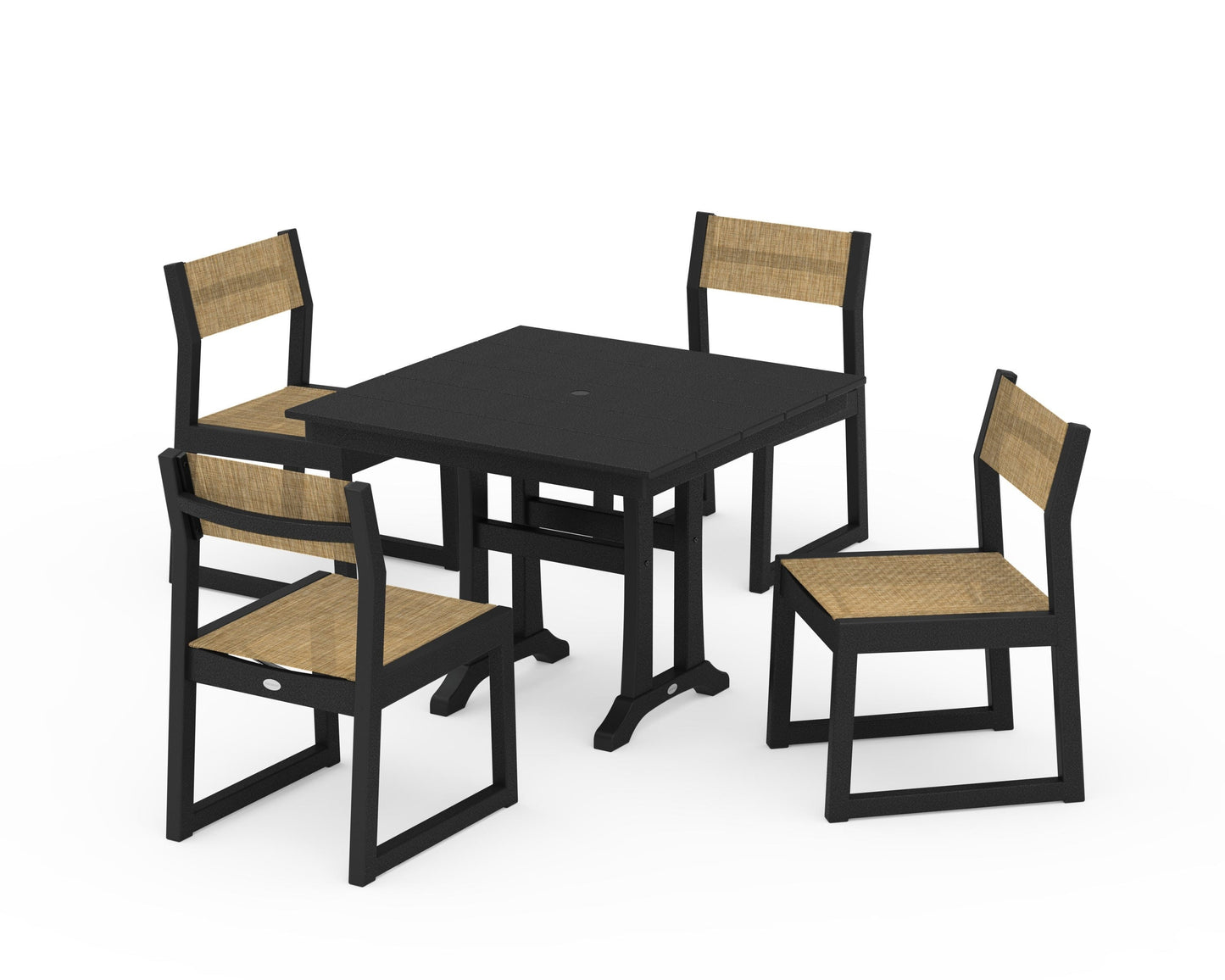 EDGE Sling 5-Piece Farmhouse Trestle Side Chair Dining Set