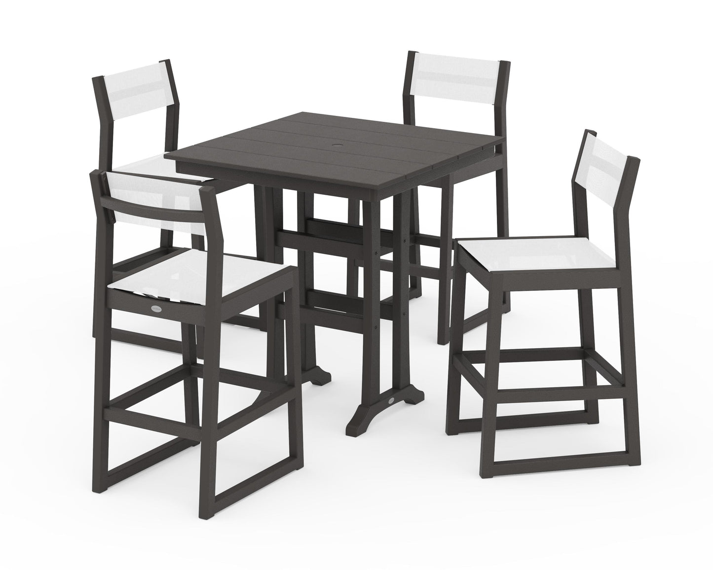 EDGE Sling Arm Chair 5-Piece Farmhouse Bar Set with Trestle Legs