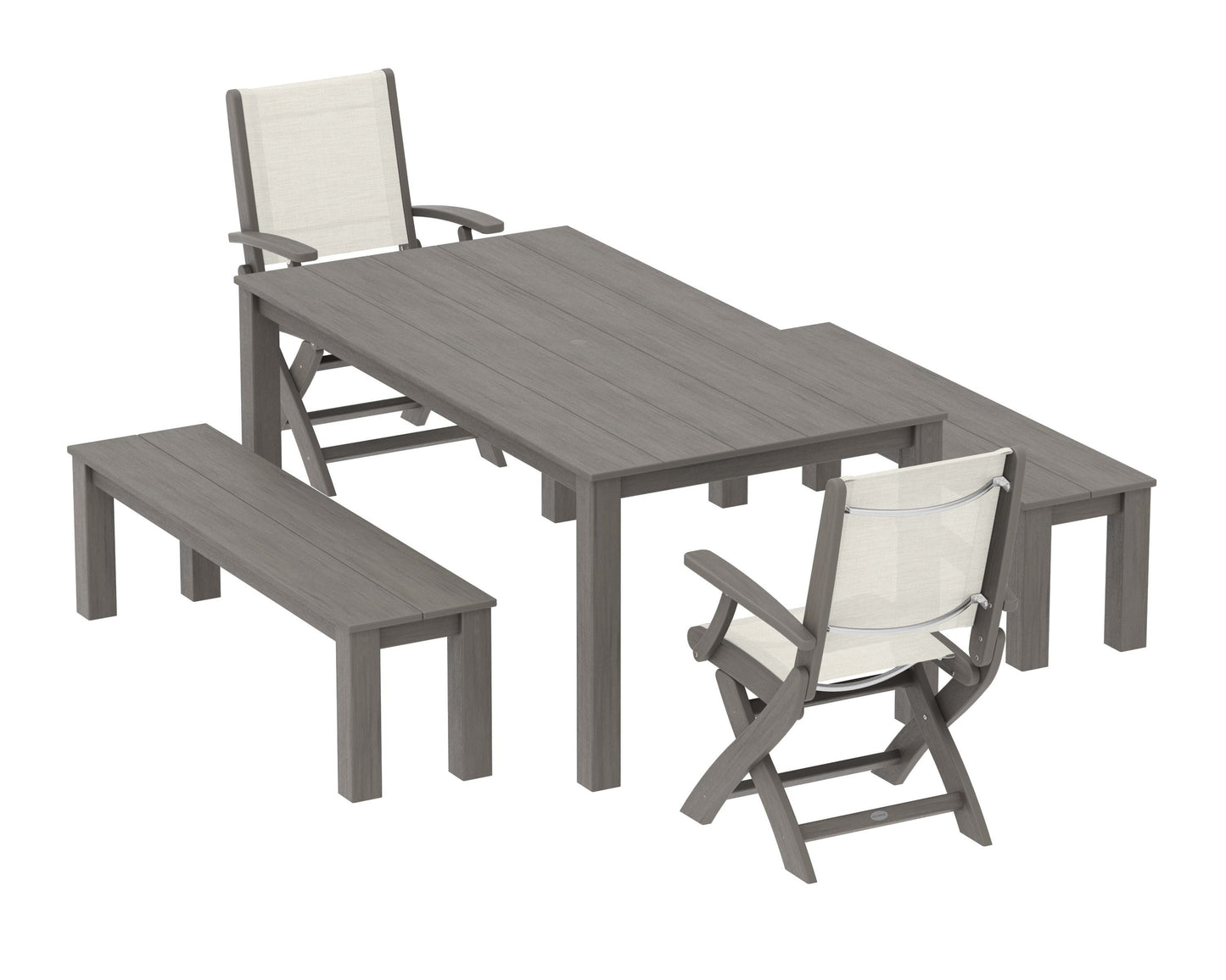 Coastal Folding Chair 5-Piece Parsons Dining Set with Benches