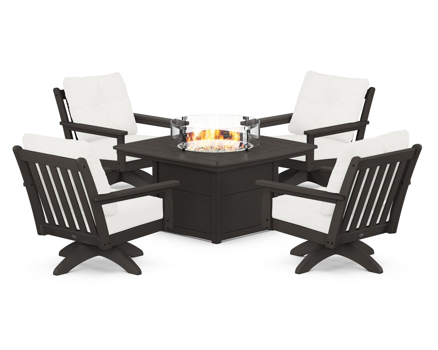 Vineyard 5-Piece Deep Seating Swivel Conversation Set with Fire Pit Table