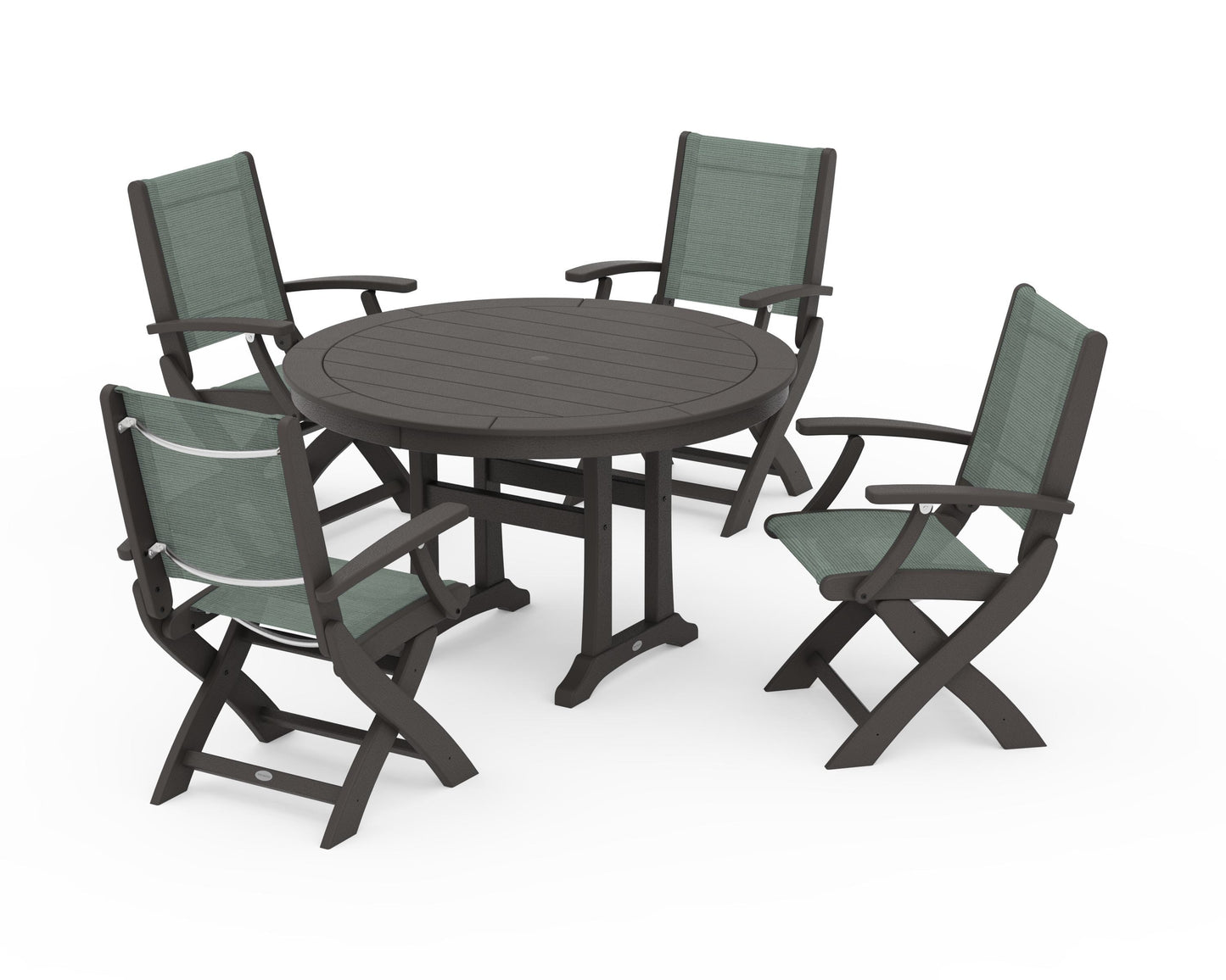 Coastal Folding Chair 5-Piece Round Dining Set with Trestle Legs