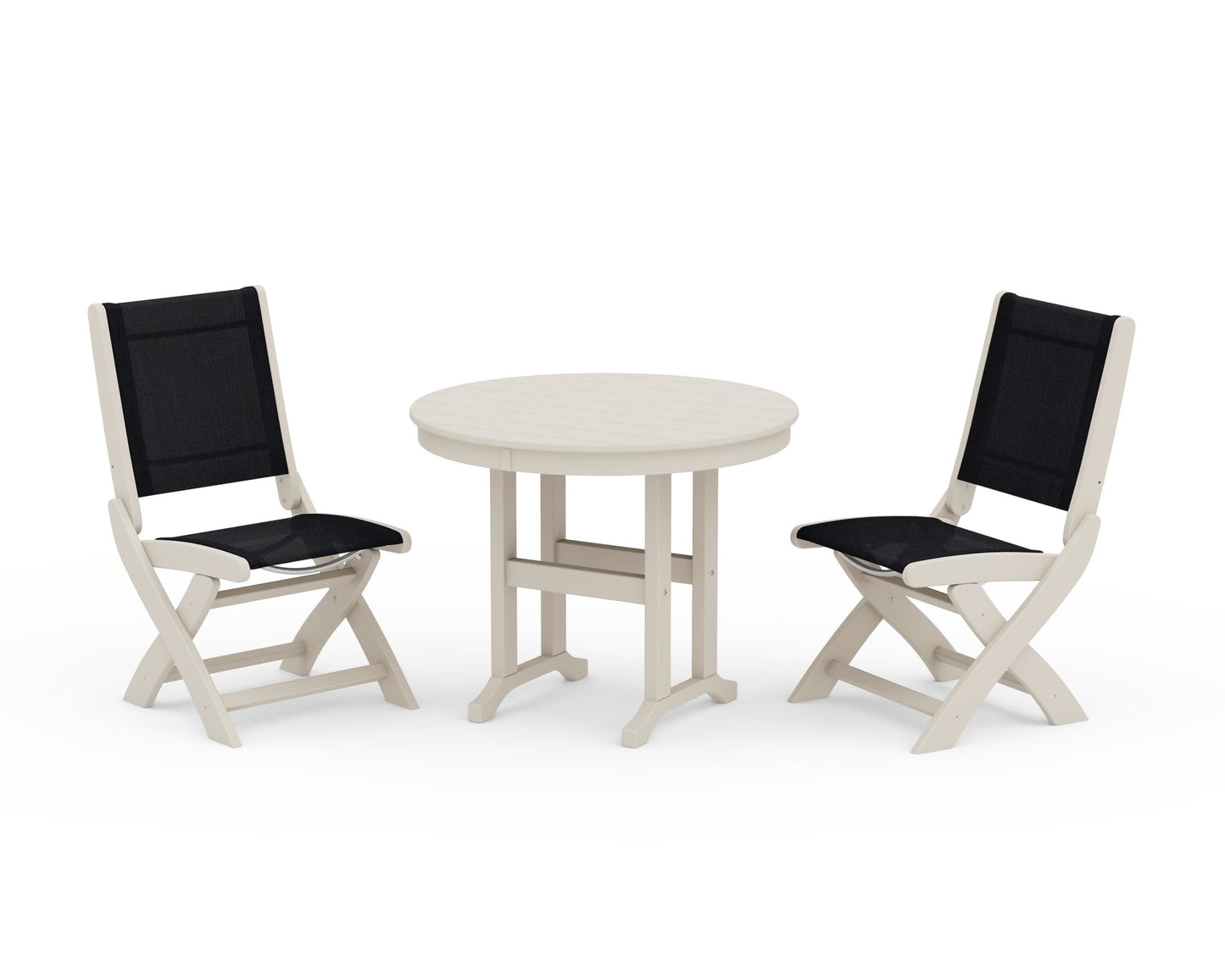 Coastal Folding Side Chair 3-Piece Round Dining Set