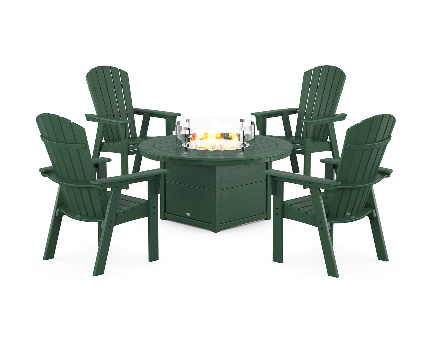 Nautical 4-Piece Curveback Upright Adirondack Conversation Set with Fire Pit Table