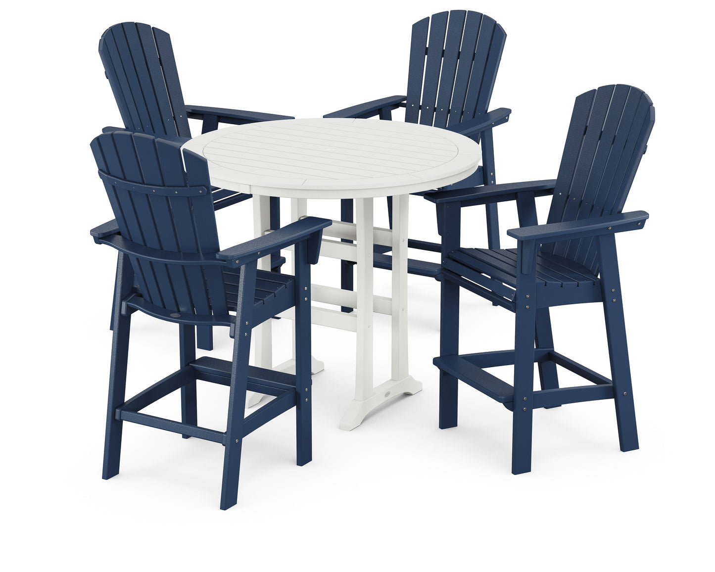 Nautical Curveback Adirondack 5-Piece Round Trestle Bar Set