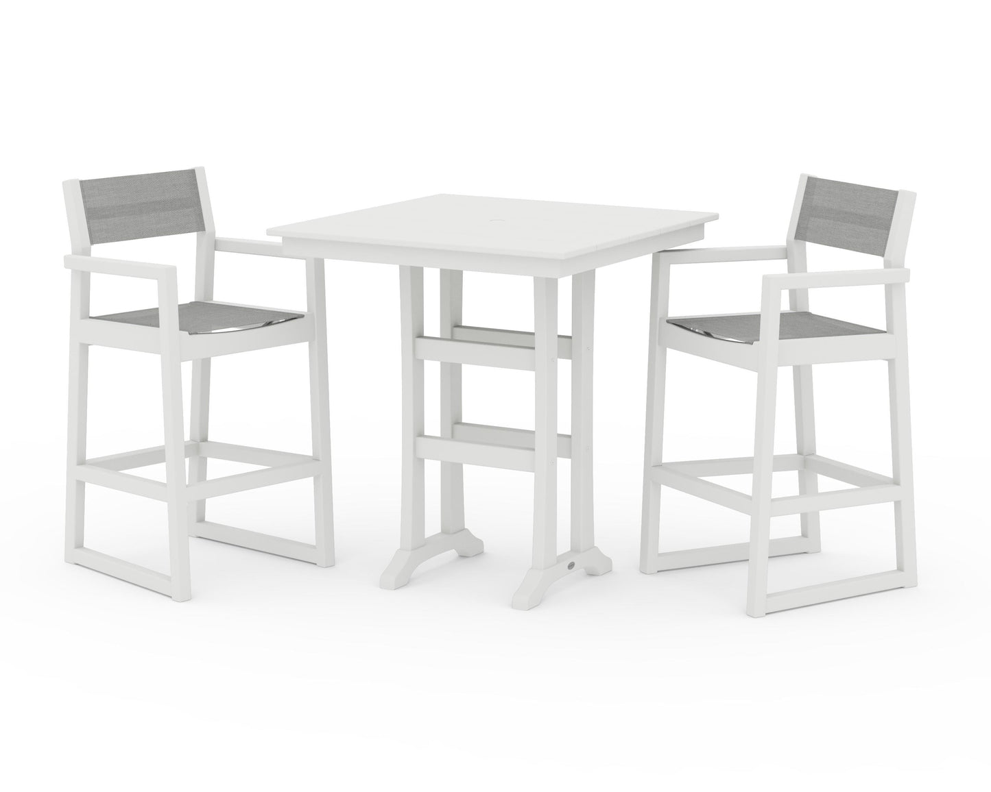 EDGE Sling Arm Chair 3-Piece Farmhouse Bar Set with Trestle Legs