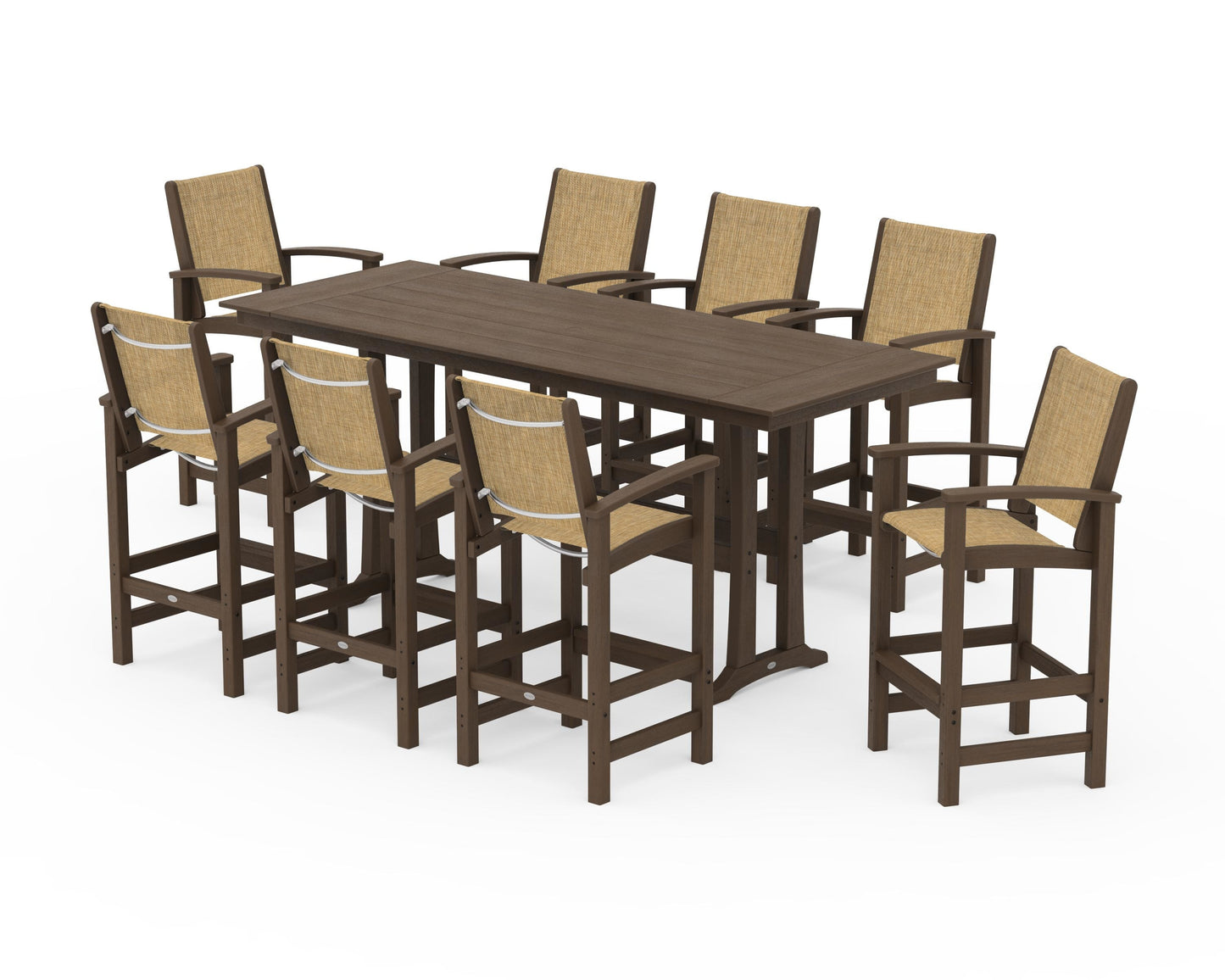 Coastal 9-Piece Farmhouse Bar Set with Trestle Legs