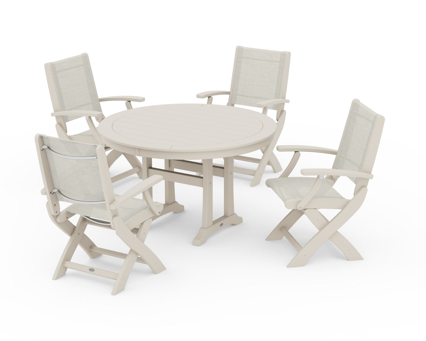 Coastal Folding Chair 5-Piece Round Dining Set with Trestle Legs
