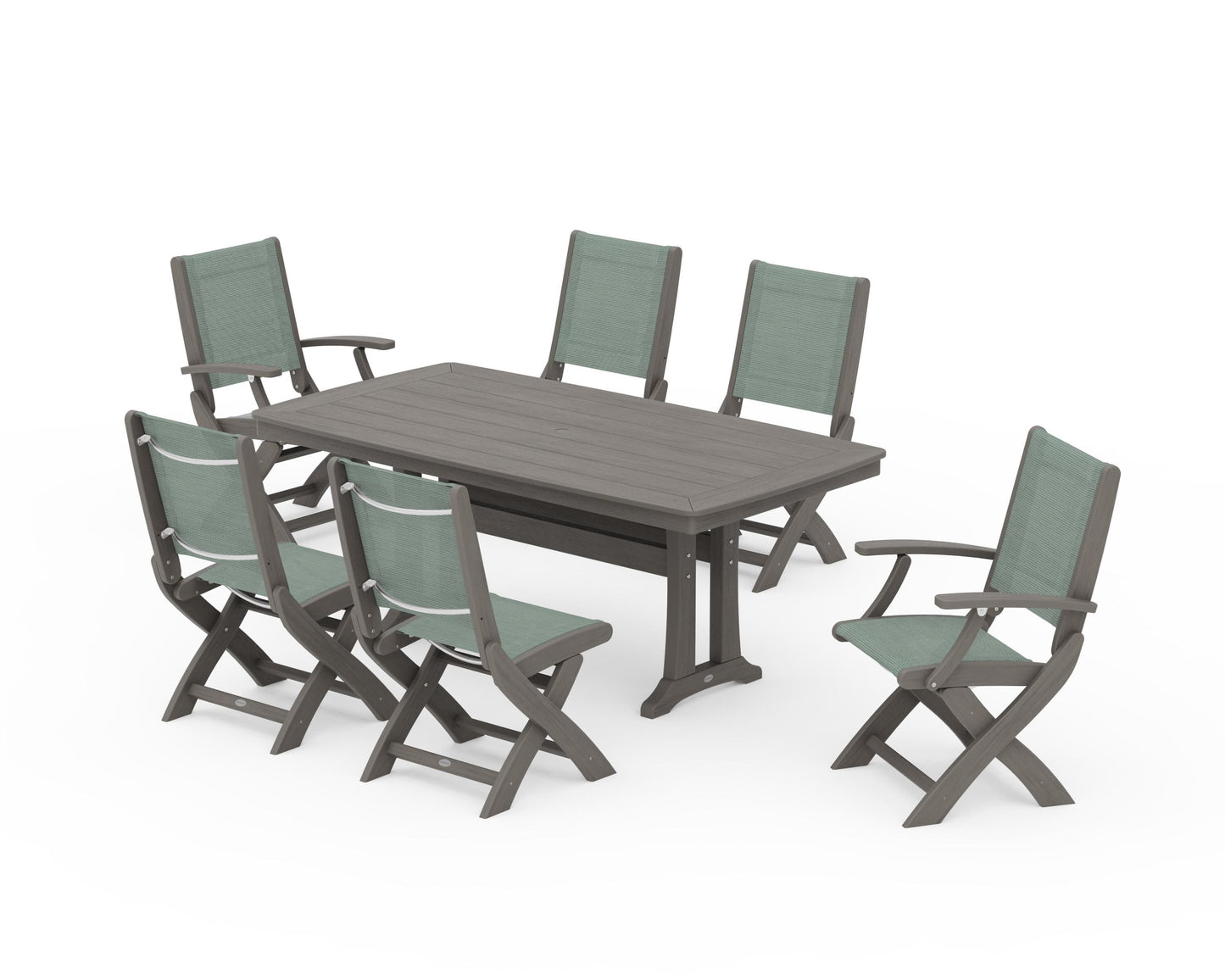 Coastal Folding Chair 7-Piece Dining Set with Trestle Legs