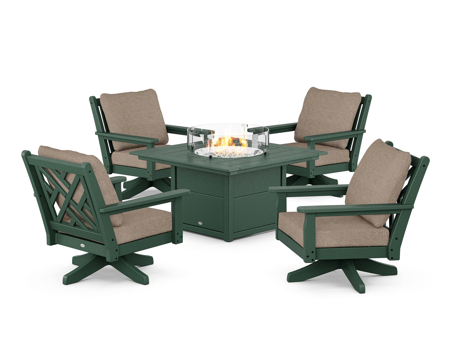 Chippendale 5-Piece Deep Seating Swivel Conversation Set with Fire Pit Table