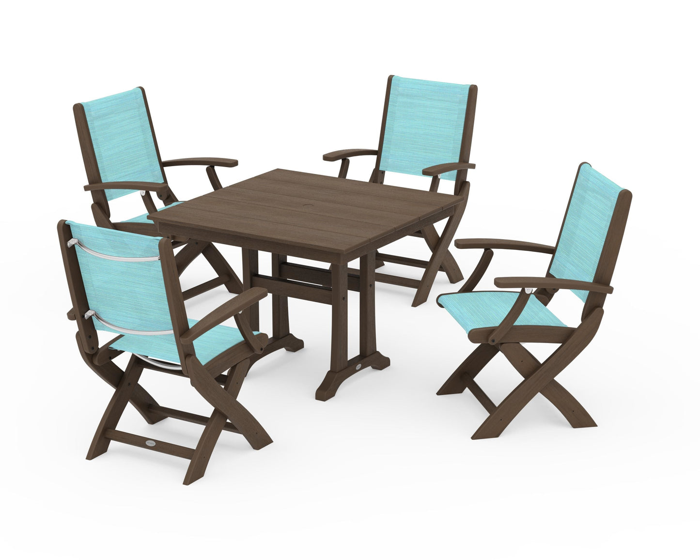 Coastal Folding Chair 5-Piece Farmhouse Dining Set With Trestle Legs