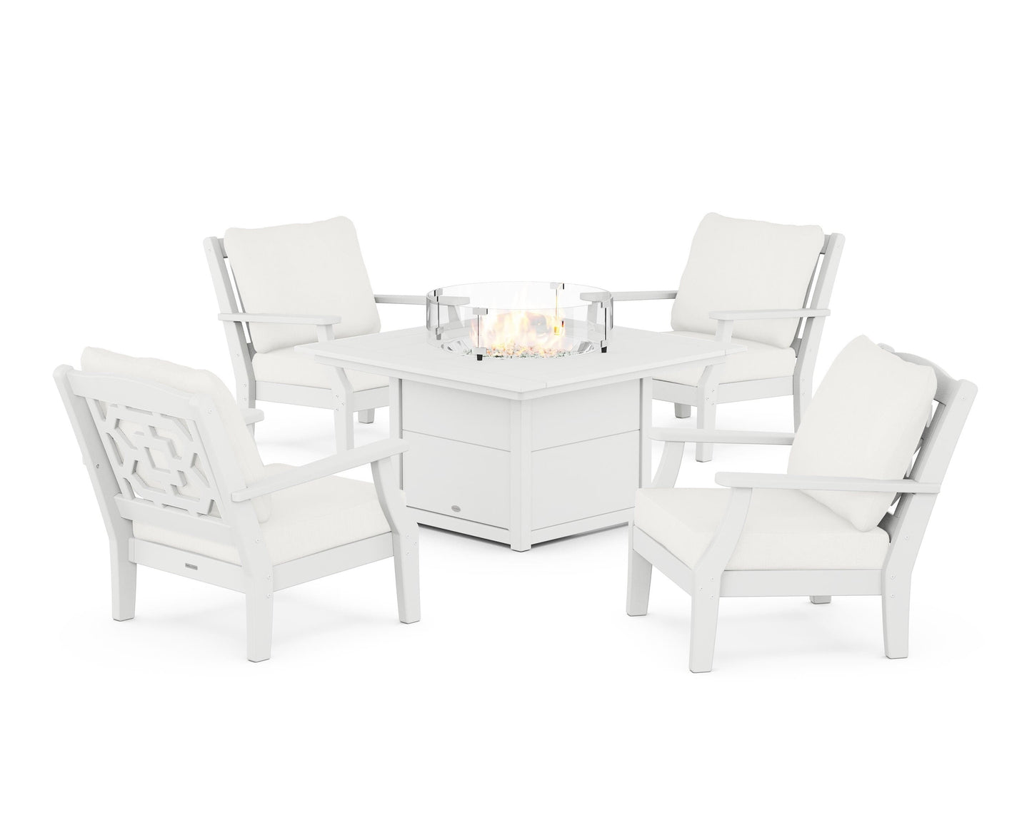 Chinoiserie 5-Piece Deep Seating Set with Fire Pit Table