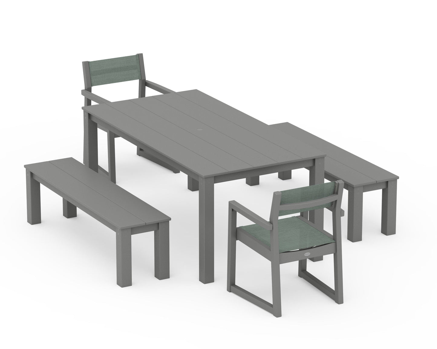 EDGE Sling Arm Chair 5-Piece Parsons Dining Set with Benches