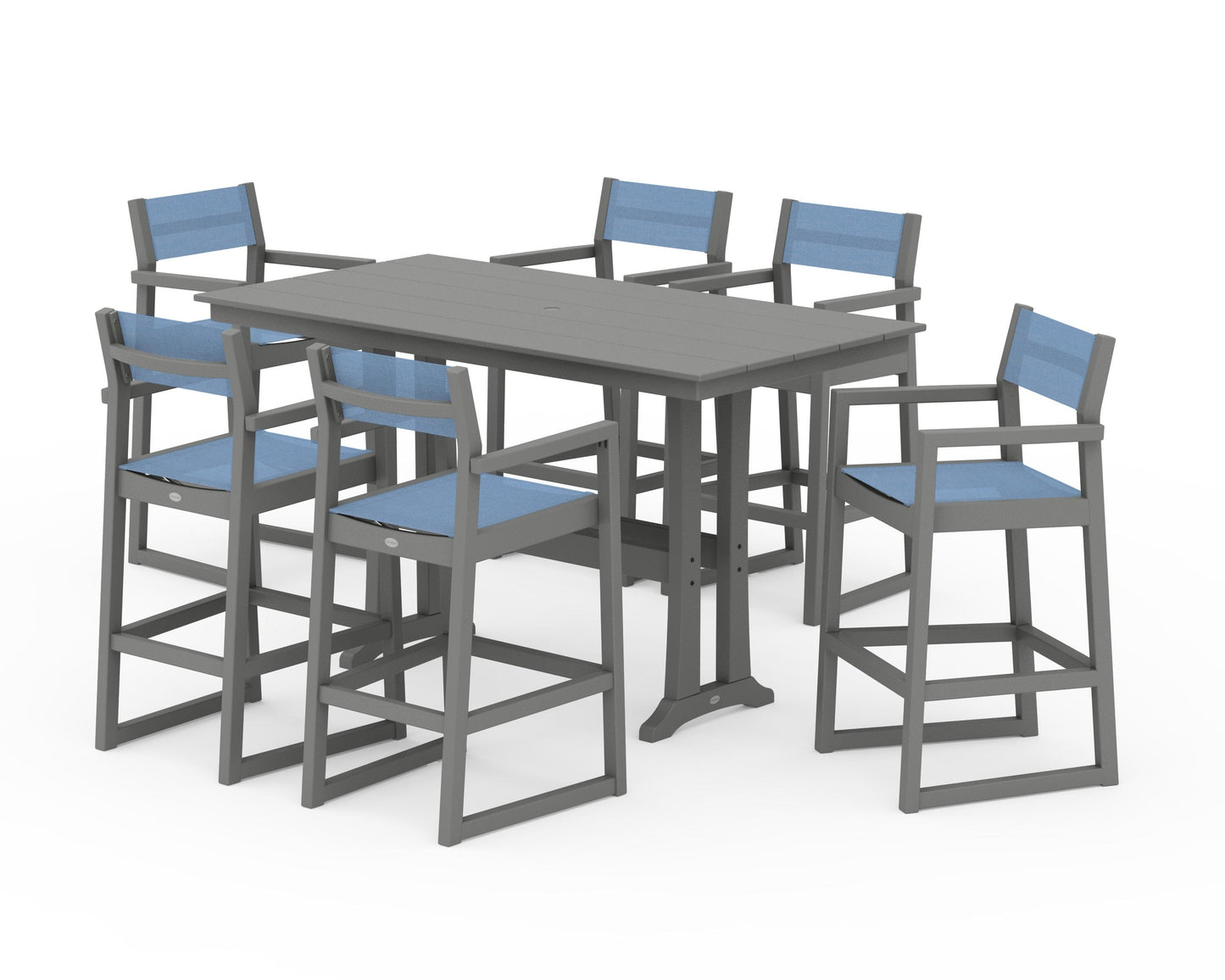 EDGE Sling Arm Chair 7-Piece Farmhouse Bar Set with Trestle Legs