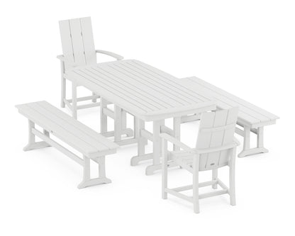 Modern Adirondack 5-Piece Farmhouse Dining Set with Benches