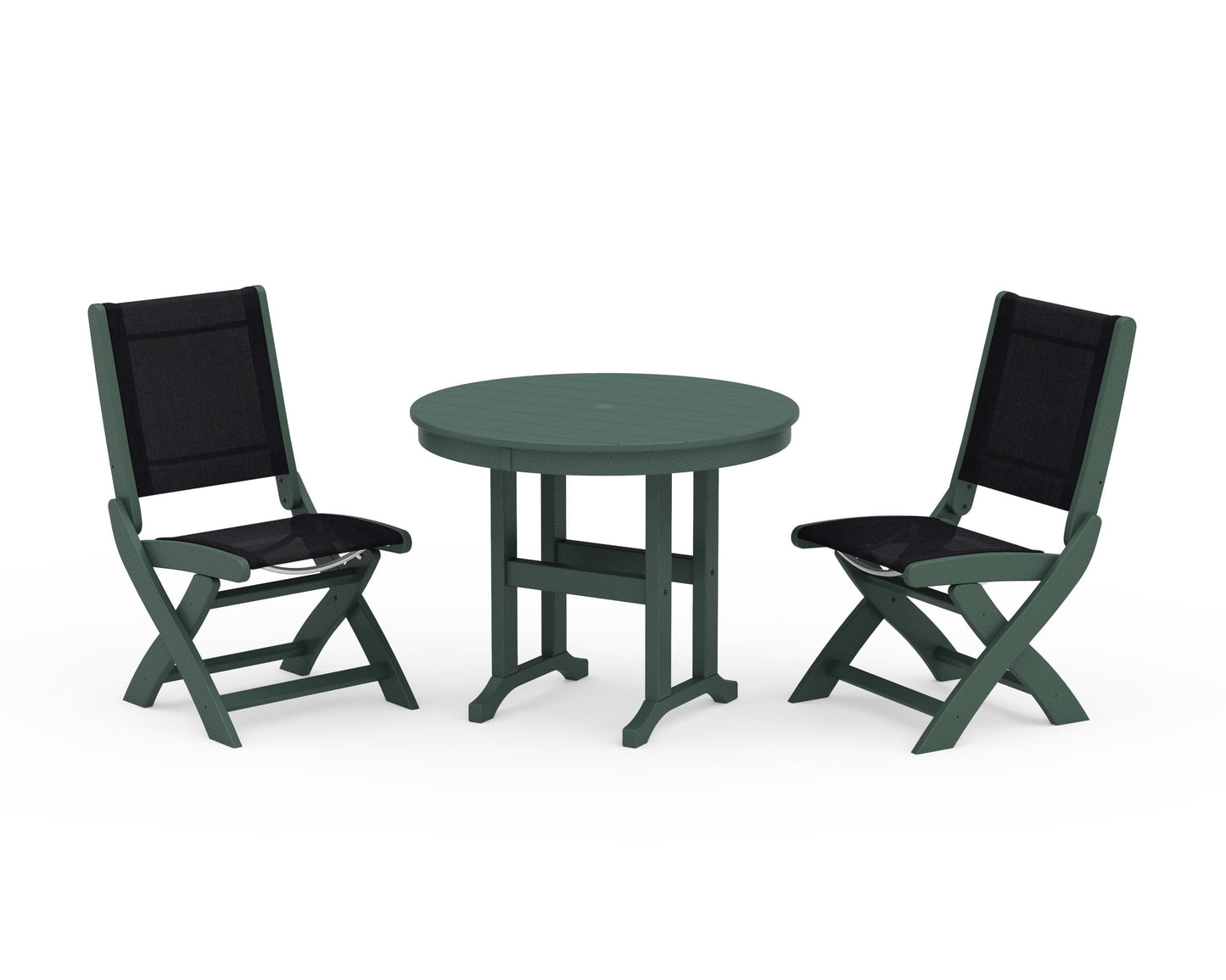Coastal Folding Side Chair 3-Piece Round Dining Set