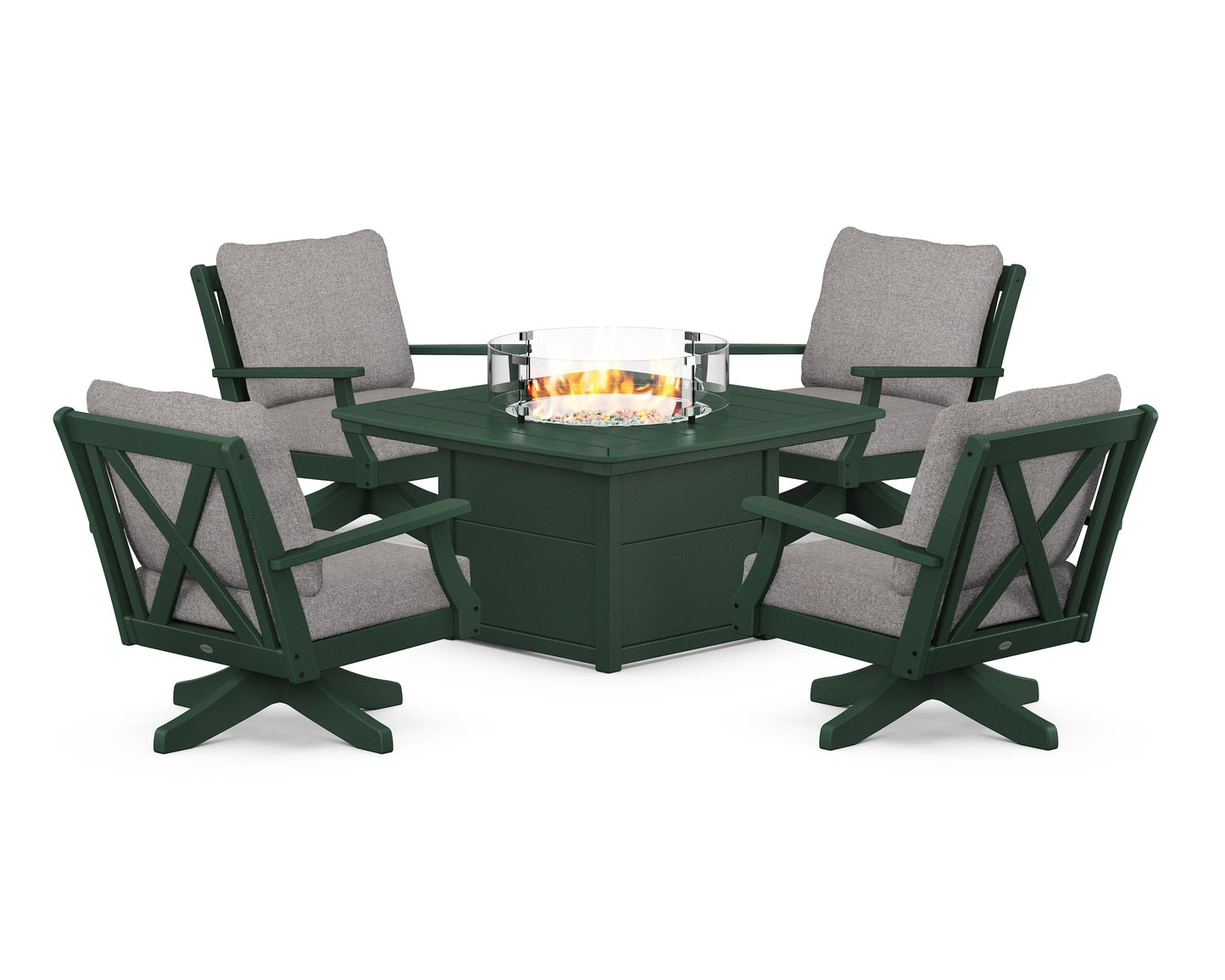 Braxton 5-Piece Deep Seating Swivel Conversation Set with Fire Pit Table