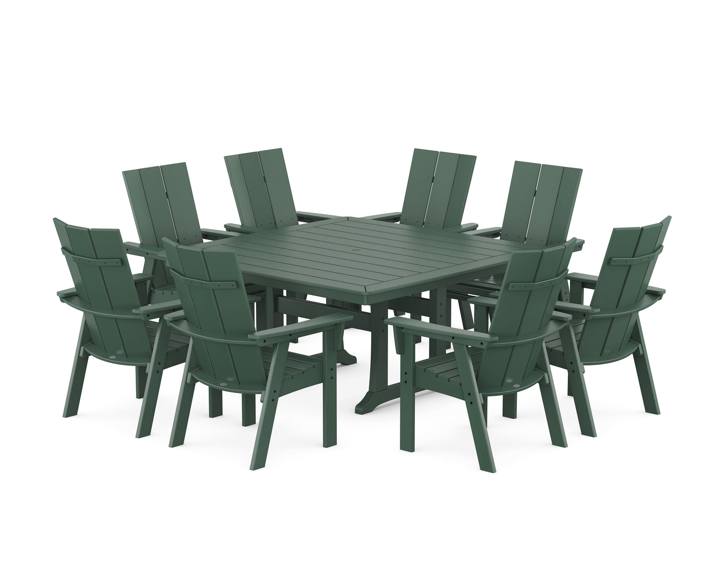 Modern Curveback Adirondack 9-Piece Square Dining Set with Trestle Legs