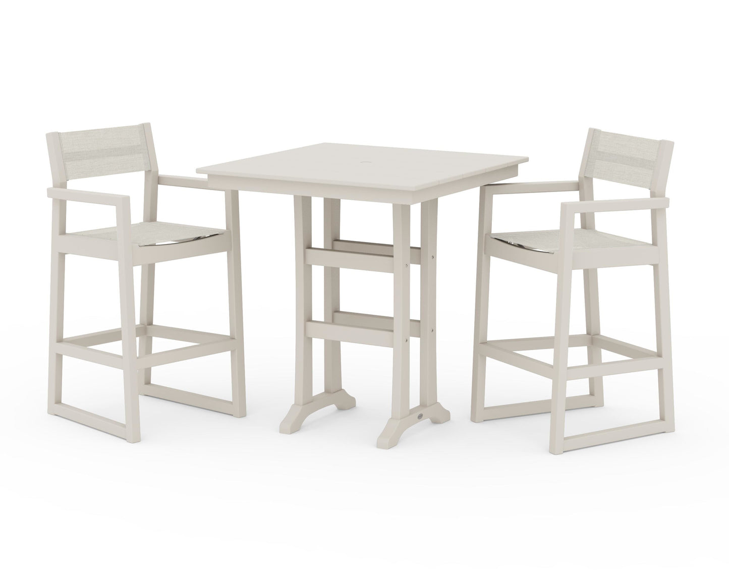 EDGE Sling Arm Chair 3-Piece Farmhouse Bar Set with Trestle Legs