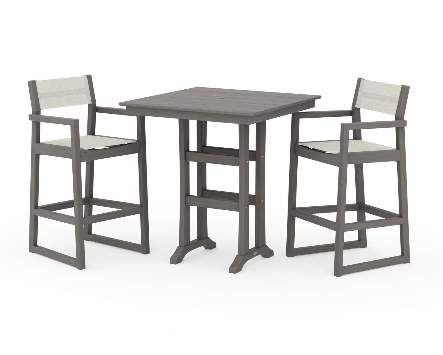EDGE Sling Arm Chair 3-Piece Farmhouse Bar Set with Trestle Legs