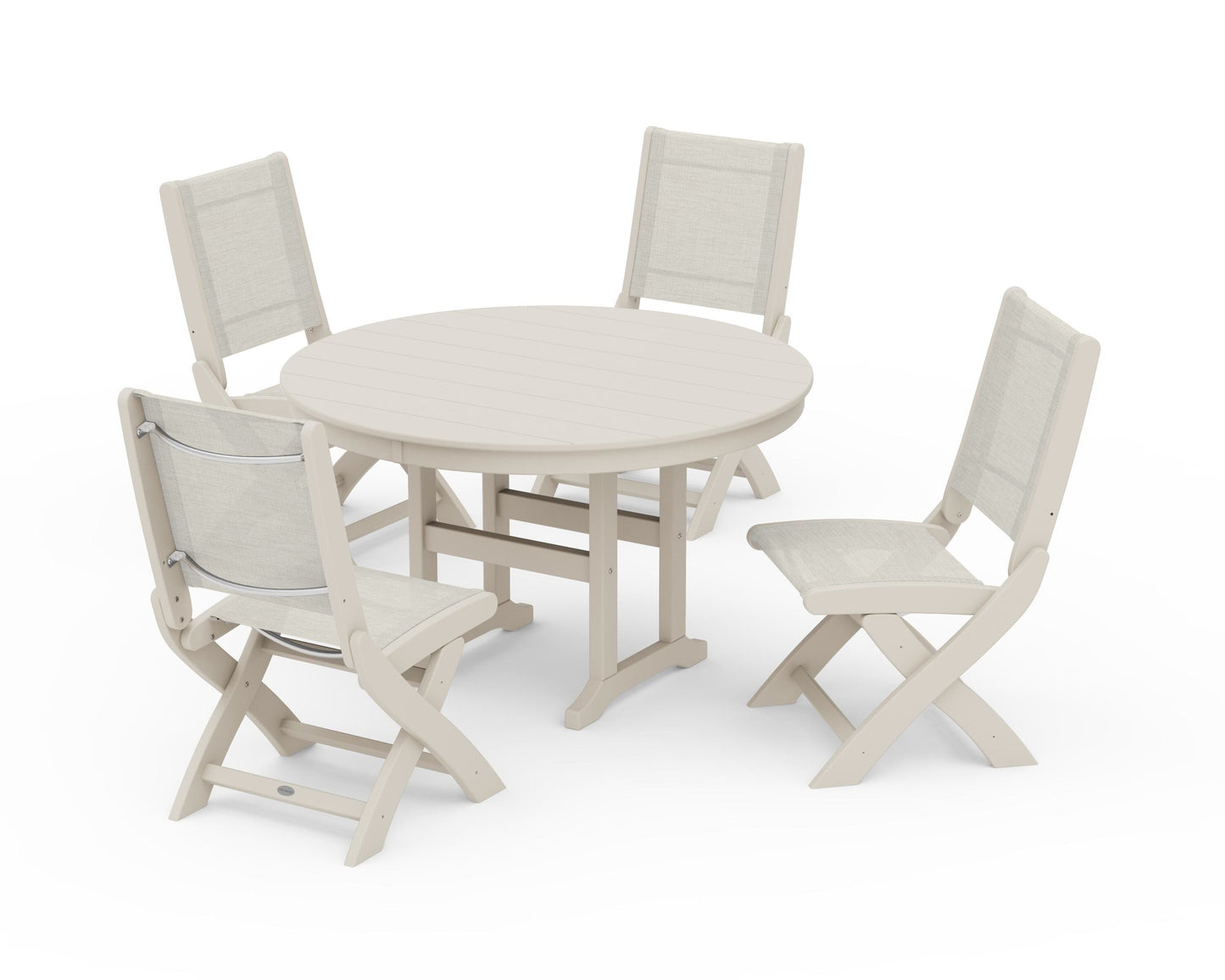 Coastal Folding Side Chair 5-Piece Round Dining Set
