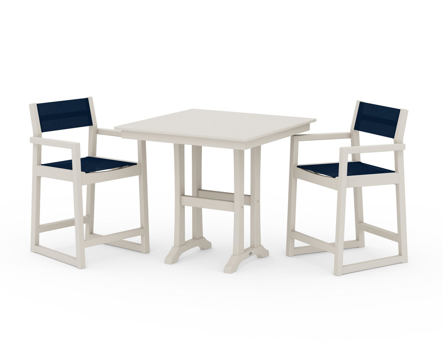 EDGE Sling Arm Chair 3-Piece Farmhouse Counter Set with Trestle Legs