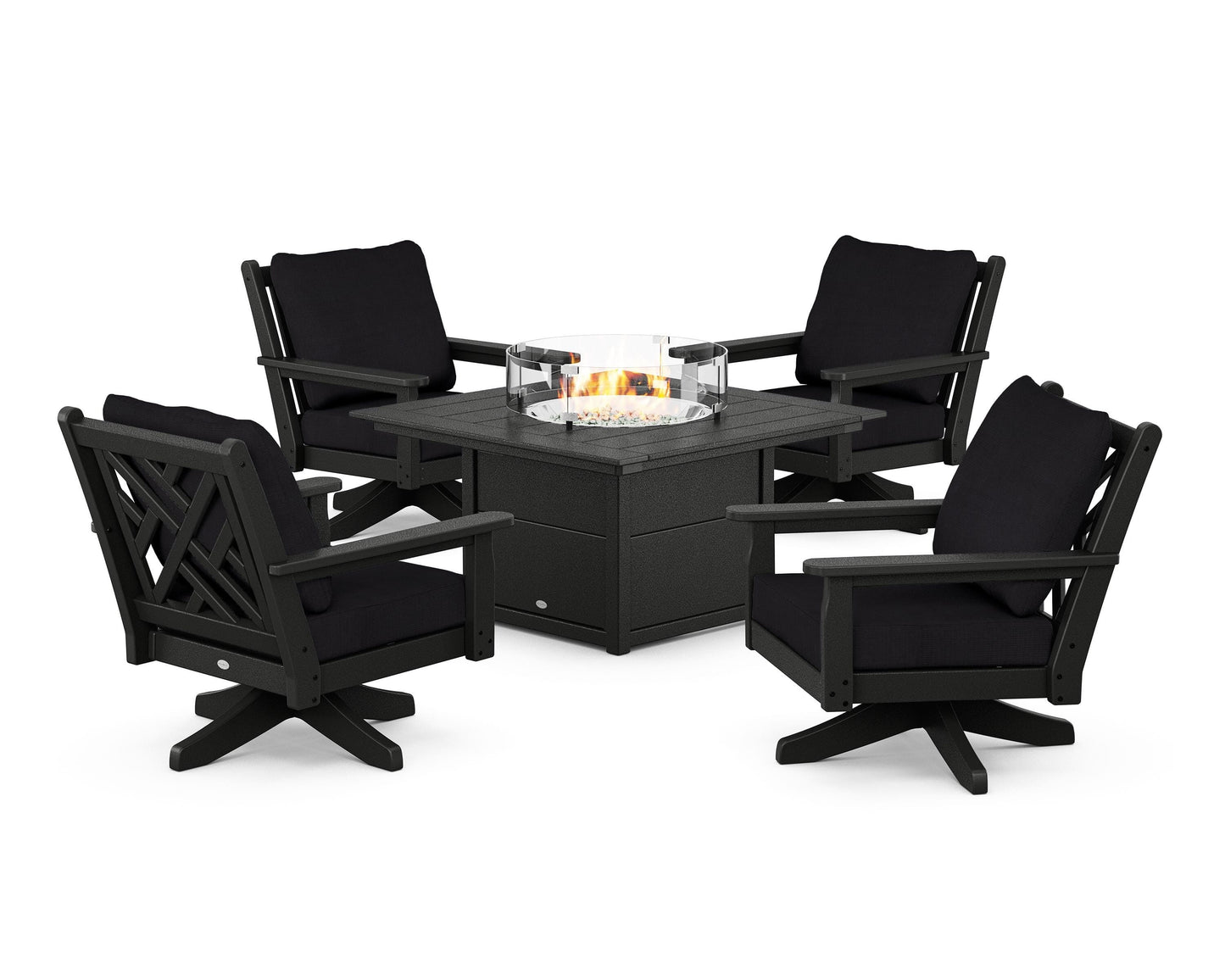 Chippendale 5-Piece Deep Seating Swivel Conversation Set with Fire Pit Table