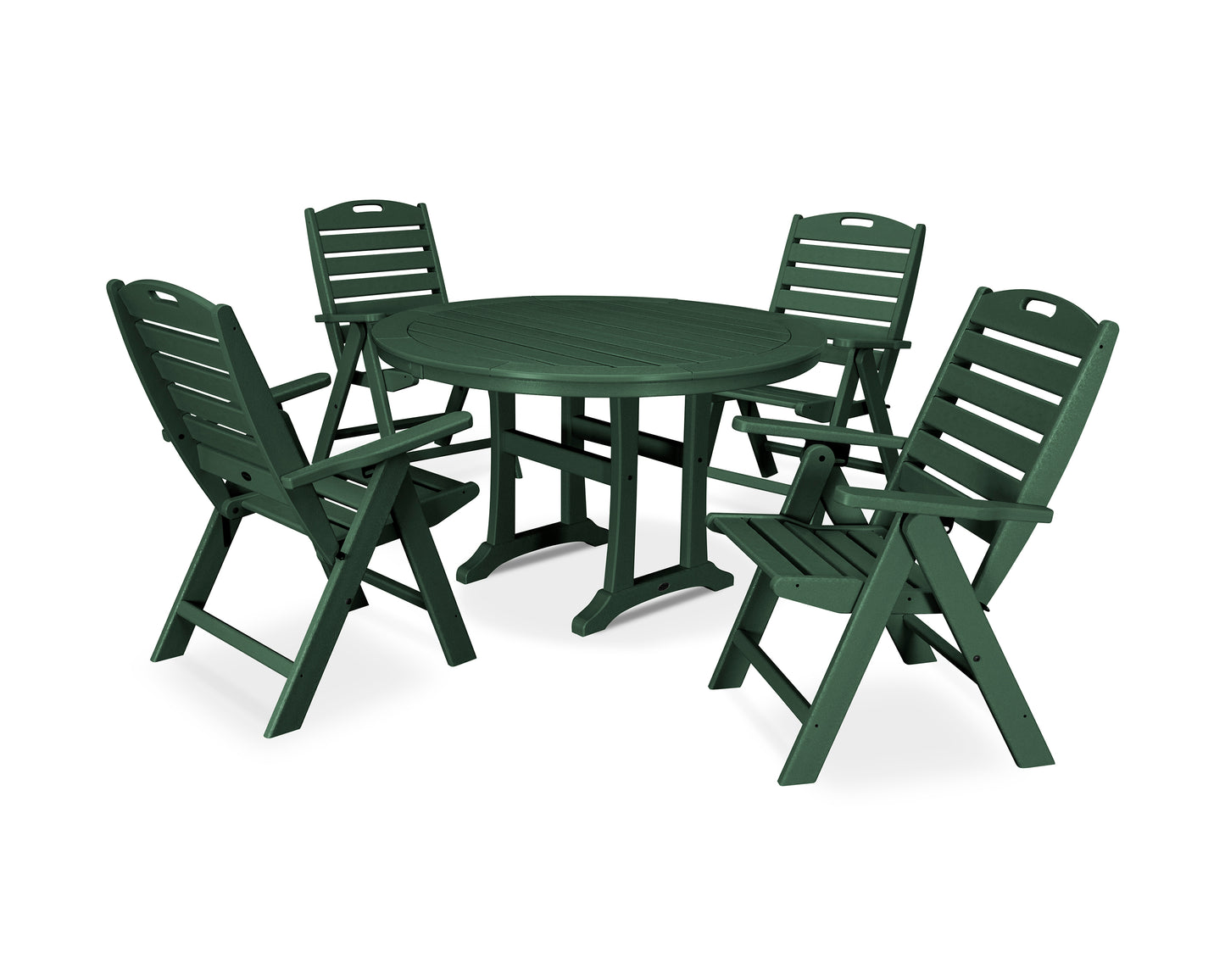 5-Piece Nautical Highback Chair Round Dining Set with Trestle Legs