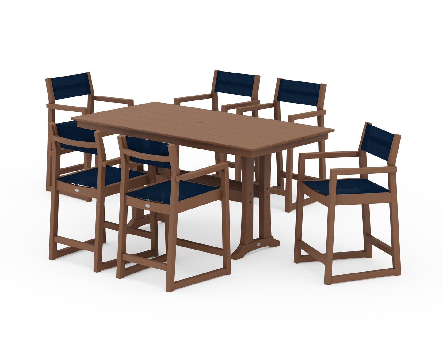 EDGE Sling Arm Chair 7-Piece Farmhouse Counter Set with Trestle Legs