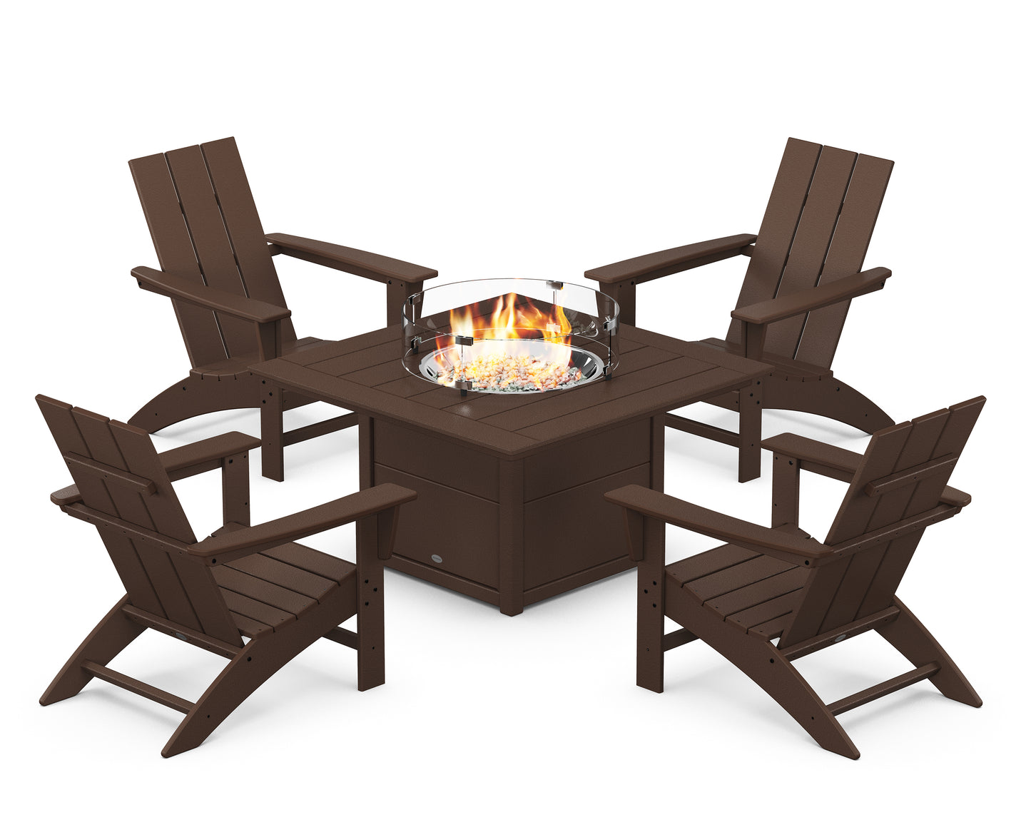 Modern 5-Piece Adirondack Chair Conversation Set with Fire Pit Table