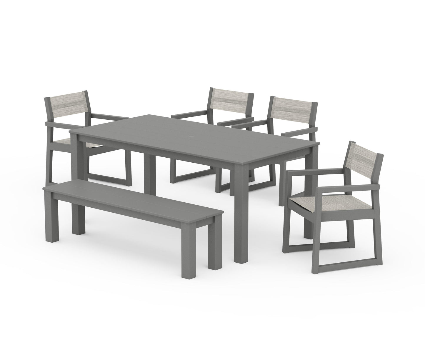 EDGE Sling Arm Chair 6-Piece Parsons Dining Set with Bench