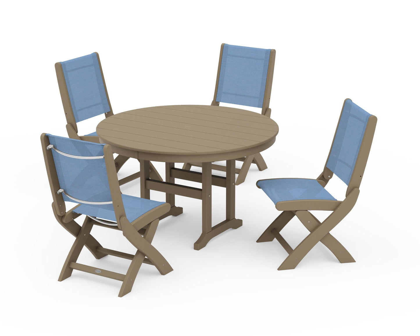Coastal Folding Side Chair 5-Piece Round Dining Set