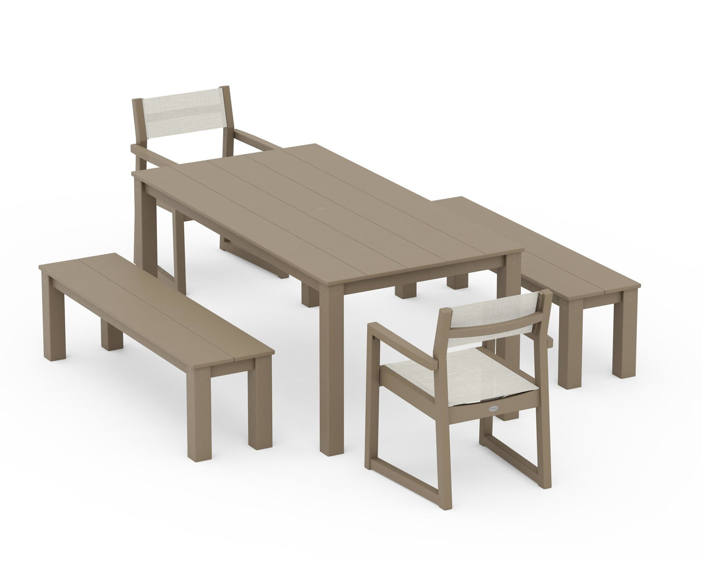 EDGE Sling Arm Chair 5-Piece Parsons Dining Set with Benches