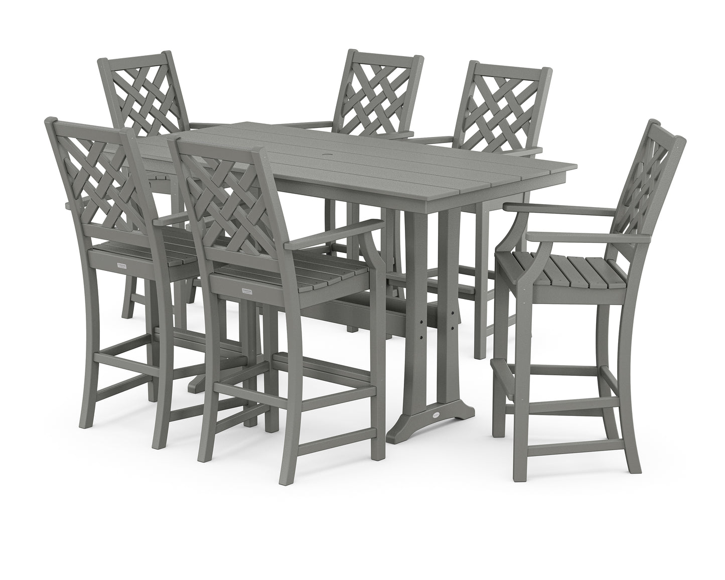 Wovendale Arm Chair 7-Piece Farmhouse Bar Set with Trestle Legs