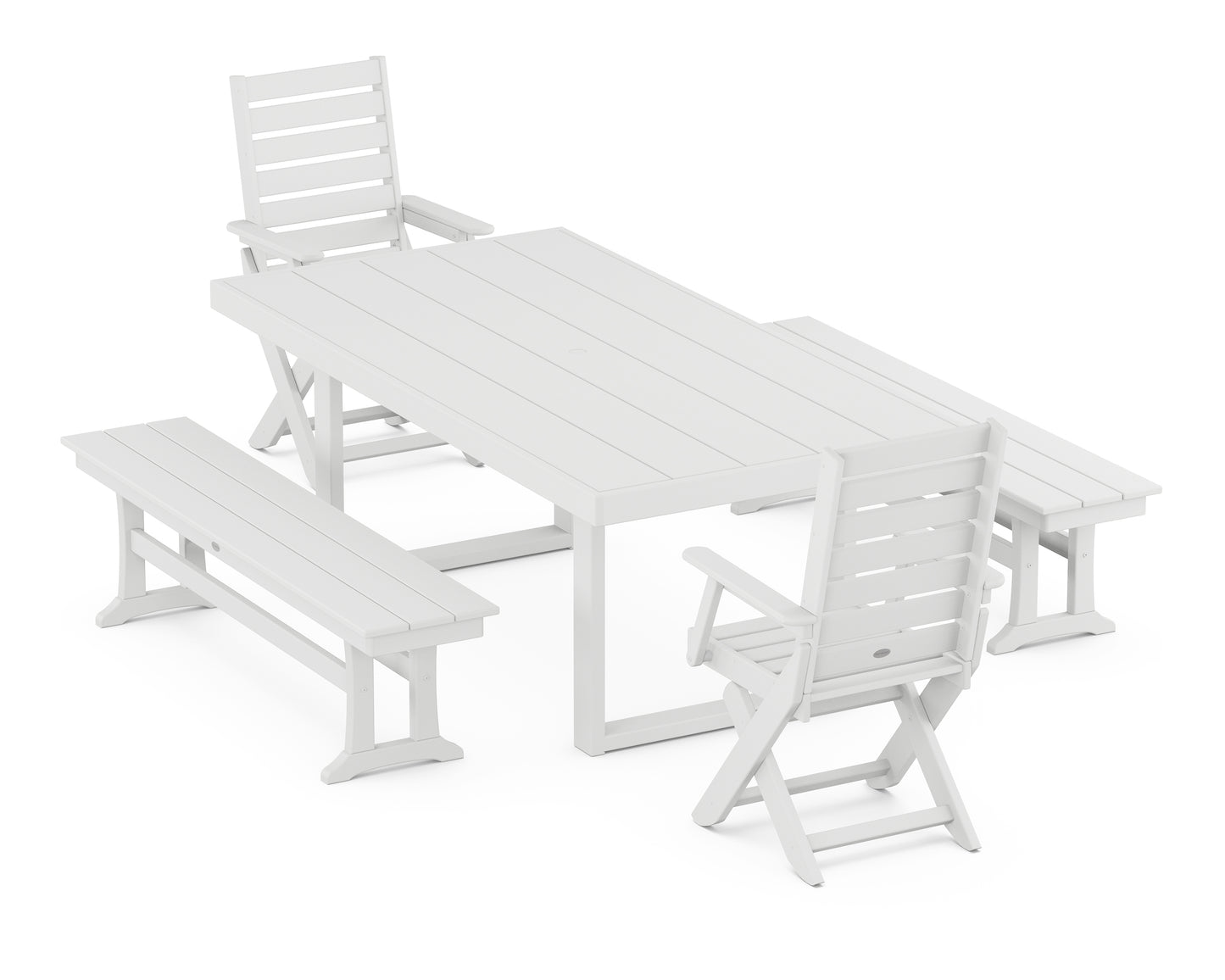 Captain Folding Chair 5-Piece Dining Set with Benches