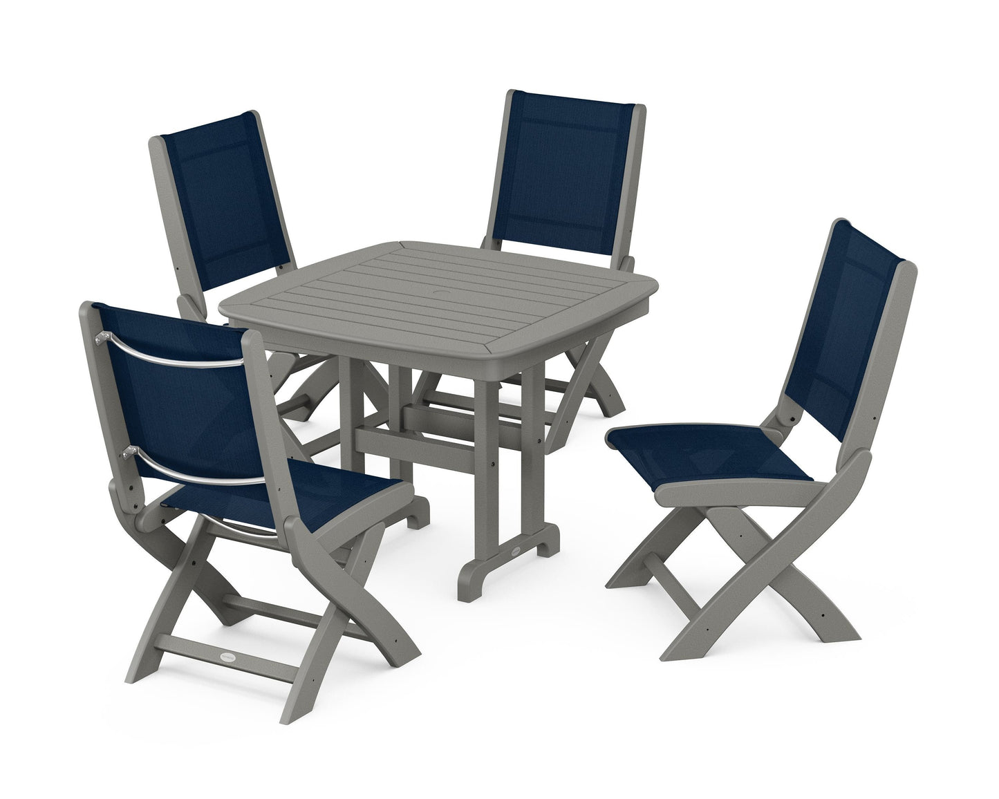 Coastal Folding Side Chair 5-Piece Dining Set